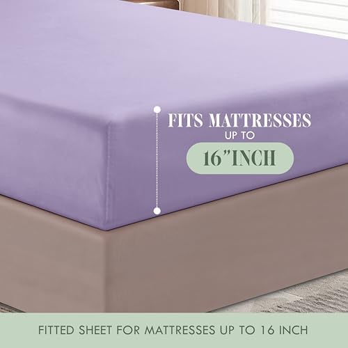 Luxurious Soft 1500 Premier Hotel Quality 6-Piece Bed Sheet Set Premium Hotel Quality Wrinkle and Fade Resistant Bedding Set, All around Elastic Fitted Sheet, Deep Pocket, Cali King, Lavender - Image 5