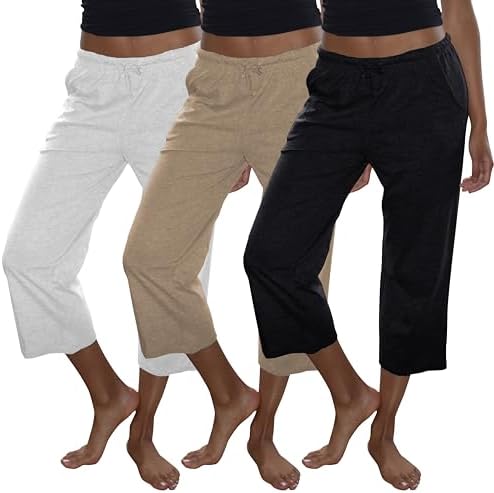 Sexy Basics Women's 100% Cotton Lounge Pants | Capri Style Pajama Sleep Bottoms | Drawstring & Pockets |Multi-Packs & Colors by SexyBasics