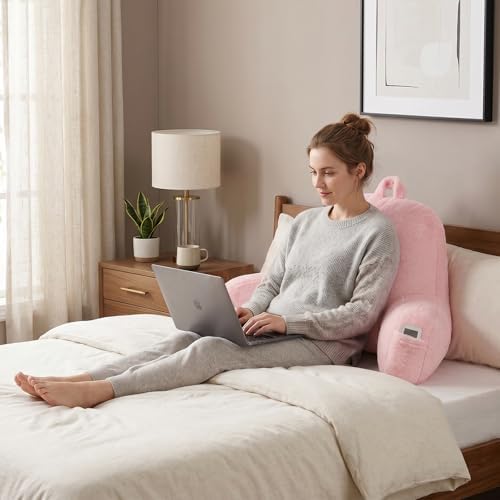 Large Plush Backrest Pillow for Sitting in Bed,Faux Fur,White - Image 2