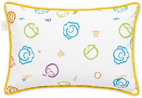 Toddler Pillow with Pillowcase, 13x18 Ergonomic Kids Travel Pillow with Rayon from Bamboo Jersey Knit Cover, Soft & Breathable, Machine Washable, for Toddlers 2-5 Years (Tgt Design) by THINKGOODTOTS