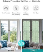 Window Privacy Film Frosted, Sage Green Botanical Reusable Static Cling Window Tints, Vintage Florals Geometric Minimalist Heat Control Windows Films for Offices, Balcony, 29.5 x 118 Inches - Image 6