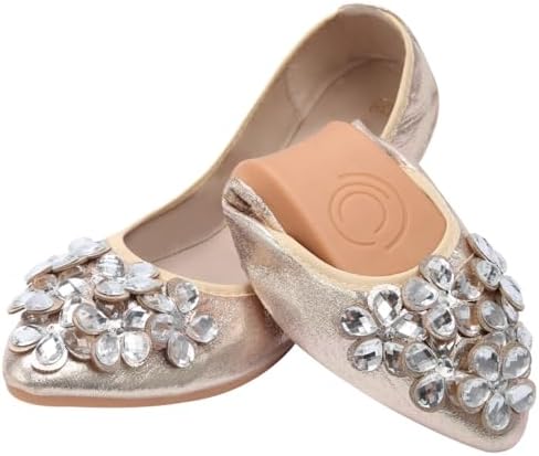 KUNWFNIX Women Ballet Flats Rhinestone Wedding Ballerina Shoes Foldable Sparkly Comfort Slip on Flat Shoes by KUNWFNIX
