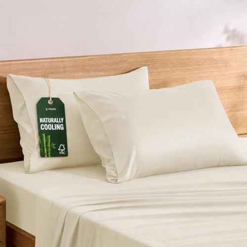 TOSMO Luxury Pillow Case Set of 2 - Cooling Viscose Derived from Bamboo - Oeko-TEX, Breathabl Silky Soft Pillow Cases with Envelope Closure (King / 20x40, Beige) by Tosmo