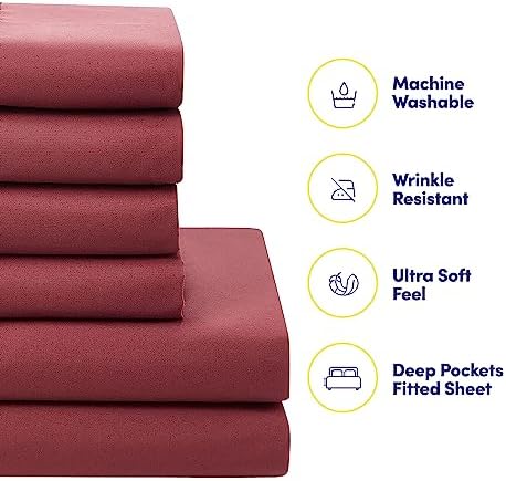 Sweet Home Collection 7 Piece Comforter Set Bag Solid Color All Season Soft Down Alternative Blanket & Luxurious Microfiber Bed Sheets, Burgundy, Full - Image 3