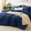 CozyLux Oversized Queen Comforter Set Navy, 7 Pieces Bed in a Bag by CozyLux