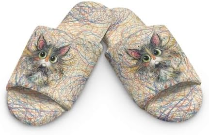 Jeiento Animal Cat Pattern Slippers for Women Lady Open Toe Slippers Soft Cushion Slip Resistant Spa Slipper for Hotel,Cozy Home Shoes - Image 3
