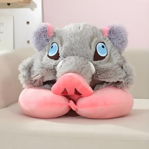 Tokisaki Inosuke Cosplay Hooded Travel Neck Pillow U Shaped Memory Foam Pillows with Hood Headrest Supplies for Airplane Office Train Car(One Size,AZHU-11-Pink-A) - Image 2