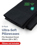 Standard Pillow Cases - 6 Pack Soft Pillowcase Covers - 20" x 26" (Black) - Image 2