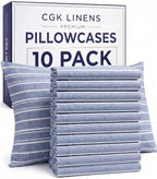King Pillow Cases - 10 Pack Pillowcase Covers - 20" x 40" (Blue Stripes) by CGKUnlimited
