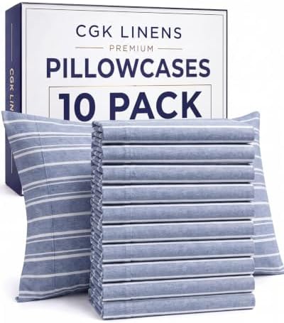King Pillow Cases - 10 Pack Pillowcase Covers - 20" x 40" (Blue Stripes) by CGKUnlimited