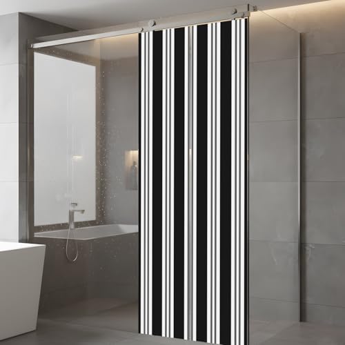 Window Privacy Film Frosted, Black Striped Static Cling Door Window Covering, Minimalist Vertical Stripes UV Blocking Windows Film for Office, Hotel, Bedroom, 29.5 x 78.7 Inches - Image 5