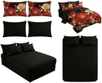 CCoutueChen Vintage Floral Full Size Bed in A Bag for Girls, 7Pcs Modern Black Red Bedding Set, Farmhouse Botanical Quilted Comforter with 2 Pillowcases+1 Flat Sheet+1 Fitted Sheet+2 Pillowshams - Image 2