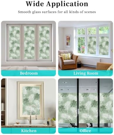 Window Privacy Film Frosted, Sage Green Palm Trees Tropical Non-Adhesive Static Cling Window Tint, Summer Beach Botanical Insulated Windows Frosted Films for Living Room, 35.4 x 78.7 Inches - Image 7