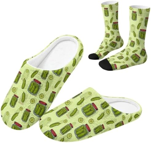 Jeiento Fuzzy Slippers and Crew Sock Set for Women Men Couple Warm Cozy Memory Foam House Shoes Soft Slip-on Slides for Home,Travel by Jeiento