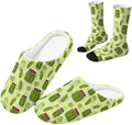 Jeiento Fuzzy Slippers and Crew Sock Set for Women Men Couple Warm Cozy Memory Foam House Shoes Soft Slip-on Slides for Home,Travel by Jeiento