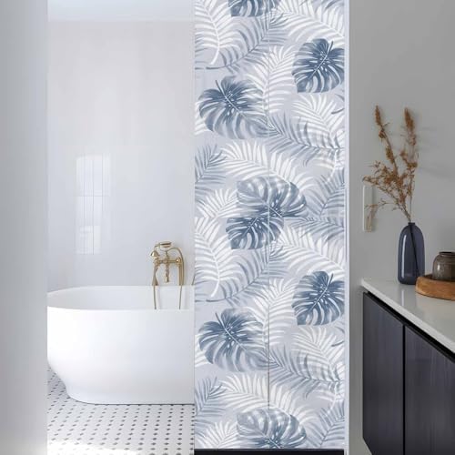 Window Privacy Film Frosted, Navy Blue Palm Trees Tropical Reusable Static Cling Window Tints, Summer Beach Botanical Heat Control Windows Films for Offices, Balcony, 29.5 x 118 Inches - Image 3
