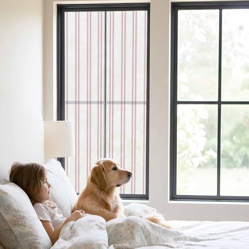 Window Privacy Film Frosted, Pink Lines Static Cling Door Window Covering, Modern Vertical Striped Vintage Minimalist UV Blocking Windows Film for Office, Hotel, Bedroom, 29.5 x 78.7 Inches - Image 2