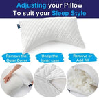 Sidney Sleep Adjustable Bed Pillow for Neck and Shoulder Support with Extra Shredded Fill - Cervical Contour Pillow for Side and Back Sleepers. Standard Size 19" x 26" CertiPUR-US Certified (White) - Image 5
