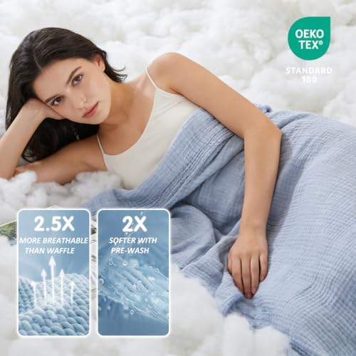 EMME Muslin Cotton Blanket Adults Heather Dusty Blue Throw XL 50"x70" - Image 3