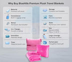 BlueHills Premium Soft Travel Blanket Pillow Value Pack Set of 2 Airplane Flight Blanket Throw in Carry Case with Luggage Belt & Backpack Clip, Travel Must Haves for Frequent Flyers, Pink & Beige - Image 2