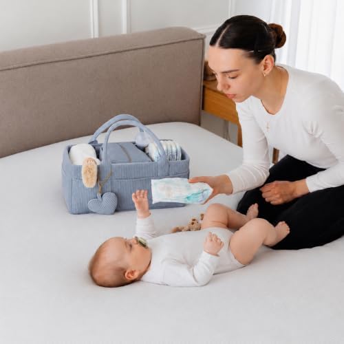 Baby Diaper Caddy Organizer with Matching Zipper Pouch, Soft Corduroy Diaper Storage Basket, Nursery Organizer with Removable Divider, Newborn Essentials, Baby Registry Must Have, Gift for Baby Shower - Image 5