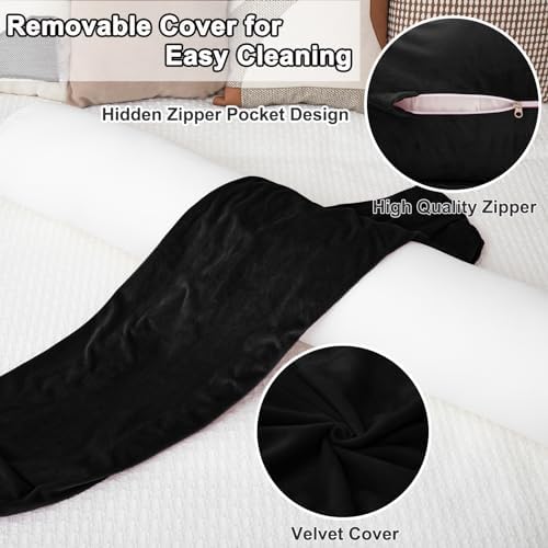 1 MIDDLE ONE Round Body Pillow for Adults, Long Bolster Pillow for Bed with Removable Velvet Cover, Decorative Tube Roll Cylinder Pillow, 35 x 7.87 Inch, Black - Image 3