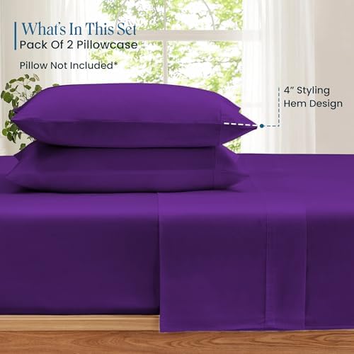 100% Pima Cotton Pillowcases – 800 Series, Ultra Soft & Cooling, Body Size 20"x54"(1PC), Set of 1 – Purple, Hotel Luxury Quality, Envelope Closure, Skin & Hair Friendly - Image 2