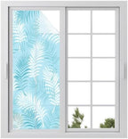 Window Privacy Film Frosted, Blue Botanical Static Cling Door Window Covering, Summer Palm Leaves Foliage Tropical UV Blocking Windows Film for Office, Hotel, Bedroom, 29.5 x 78.7 Inches by Unknown