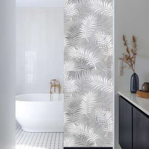 Window Privacy Film Frosted, Grey Botanical Reusable Static Cling Window Tints, Summer Palm Leaves Foliage Tropical Heat Control Windows Films for Offices, Balcony, 29.5 x 118 Inches - Image 3