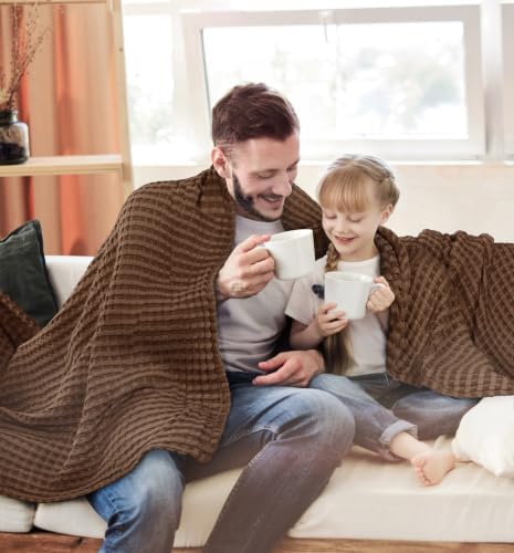 Utopia Bedding 100% Cotton Waffle Blanket Queen Size Brown, 90x90 Inch - Image 5