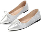 KUNWFNIX Women's Ballet Flats Foldable Classic Crown Rhinestone Slip On Bowknot PU Leather Faux Suede Pointed Toe Comfort Flat Casual Dress Shoes by KUNWFNIX