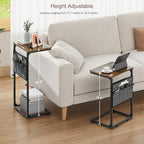 Vagusicc C Shaped End Table, Set of 2 Tall Side Table for Couch, Adjustable Height Small Couch Side Table for Small Spaces, End Table Slide Under Sofa Table TV Tray Arm Table for Living Room, Brown - Image 5