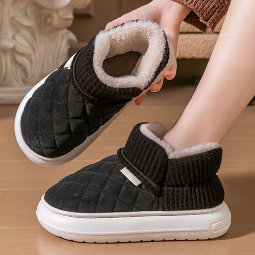 Women's Slip On Ankle Boot Slippers 2026, Closed Toe Winter Design: Diamond Quilted Upper - Ribbed Foldover Cuff | Plush Fleece Lining Thick Platform Outsole/Indoor Outdoor Lounge Travel Wear - Image 2