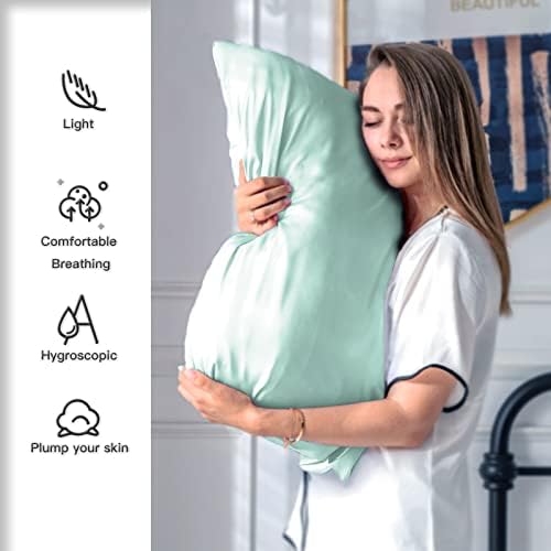 Suatien Mulberry Silk Pillow Cases 2 Pack Queen Size, Sage - Image 4