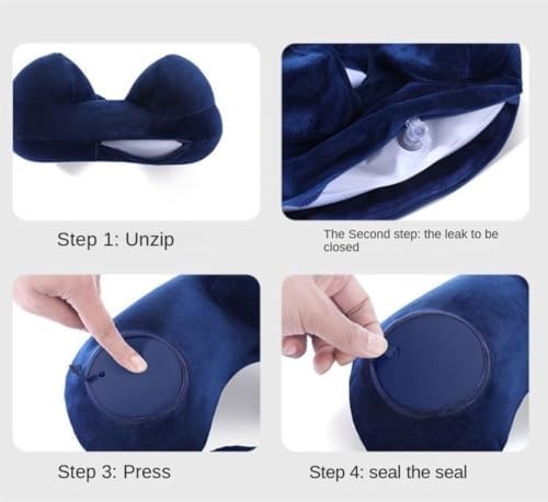 QUQUQ Travel Neck Pillow for Sleeping Inflatable Travel Pillow Velvet Neck Pillows with Storage Bag for Airplanes Comfortable(Blue-C) - Image 3