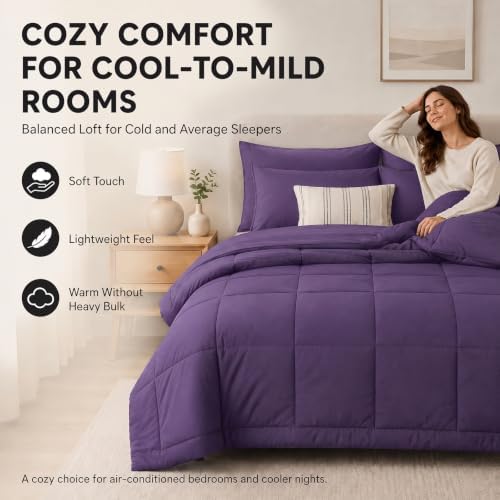 CozyLux Queen Comforter Set Purple - 7 Pieces Bed in a Bag - Image 4