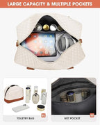 Weekender Bags for Women Duffle Bag - Travel Bag for Women with Shoe Compartment Carry On Overnight Bag Yoga Gym Bag with Wet Pocket Hospital Bag Labor Delivery Black Beige Brown - Image 2