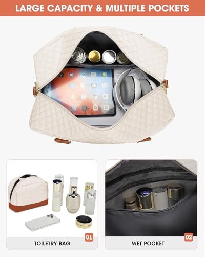 Weekender Bags for Women Duffle Bag - Travel Bag for Women with Shoe Compartment Carry On Overnight Bag Yoga Gym Bag with Wet Pocket Hospital Bag Labor Delivery Black Beige Brown - Image 2