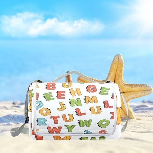 MNSRUU Picnic Blanket Waterproof Foldable, ABC Simple Cartoon Large Outdoor Picnic Beach Camping Blanket Travel Mat, Shoulder Strap Tote, Rectangle 57x59in - Image 6