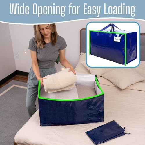 VENO 8 Pack Extra Large Heavy Duty Moving Bags with Wide Opening & Reinforced Handles, Reusable Storage Tote Bags with Strong Zippers for Clothes, College Dorm Essentials & Moving Supplies - Image 2