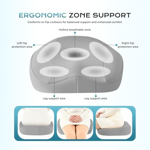 Coverado Memory Foam Car Seat Cushion and Lumbar Support Headrest Pillow, 2-in-1 Integrated Ergonomic Back Support Neck Pillow, Breathable Seat Cushion for Sciatica Back Tailbone Pain Relief, Gray - Image 3