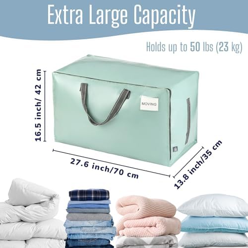 VENO 6 Pack Extra Large Heavy Duty Moving Bags with Wide Opening & Reinforced Handles, Reusable Storage Tote Bags with Strong Zippers for Clothes, College Dorm Essentials & Moving Supplies - Image 4