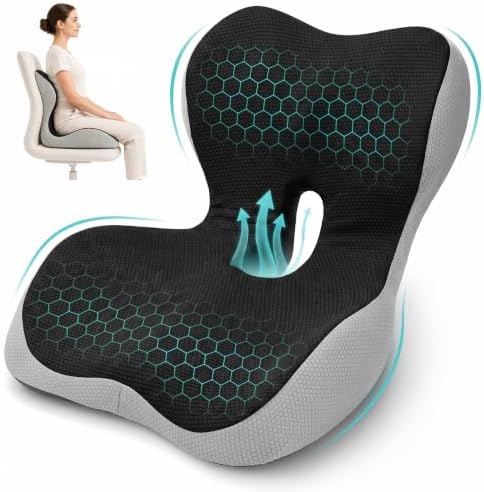 PEGZONE Seat Cushion & Lumbar Support Pillow Memory Foam, Black & Gray by Pegzone