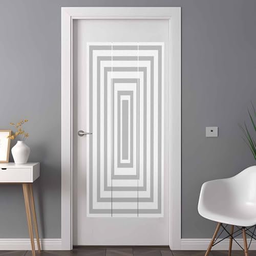 Window Privacy Film Frosted, Black Grey Geometric Non-Adhesive Static Cling Window Tint, Square Minimalist Modern Insulated Windows Frosted Films for Living Room, 35.4 x 78.7 Inches - Image 3