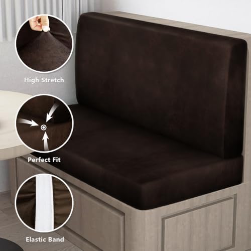 ANARACHON Leather Look RV Dinette Cushion Covers, Stretch Camper Cushion Slipcovers for Travel Trailer Couch RV Booth Seat(2 Backrest Cover & 2 Bench Cover,02 Coffee Brown) - Image 5