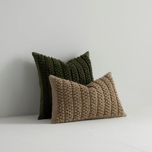 DEZENE Wool Boucle Lumbar Pillow Cover Premium Chic Accents Rectangular Textured Decorative Throw Pillow Case for Living Room Couch Sofa Home Decor 12"x20" Taupe - Image 6