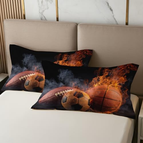 Basketball Pillowcases King Size Set of 2 - Football Soccer Pillow Cases with Envelope Closure, Boys Balls Sports Decorative Pillow Covers for Bed Couch, Soft Breathable Microfiber - Image 3