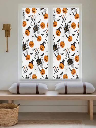 Window Privacy Film Frosted, Orange Pumpkins Halloween Reusable Static Cling Window Tints, Haunted Houses Bats Horror Heat Control Windows Films for Offices, Balcony, 29.5 x 118 Inches - Image 5