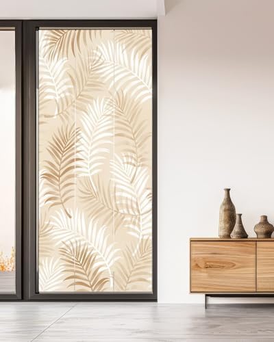 Window Privacy Film Frosted, Brown Botanical Non-Adhesive Static Cling Window Tint, Summer Palm Leaves Foliage Tropical Insulated Windows Frosted Films for Living Room, 35.4 x 78.7 Inches - Image 5
