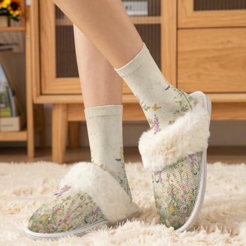 Fuzzy Slippers for Women Washable Cotton Slippers with Crew Socks - Image 2